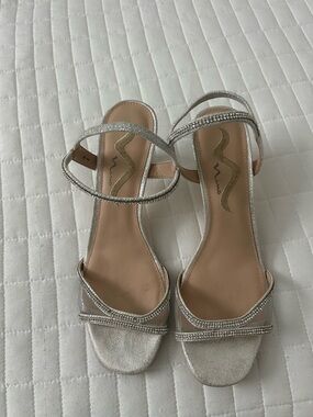 Nina Silver Crystal Strap Evening Sandals. With once. Paid $75